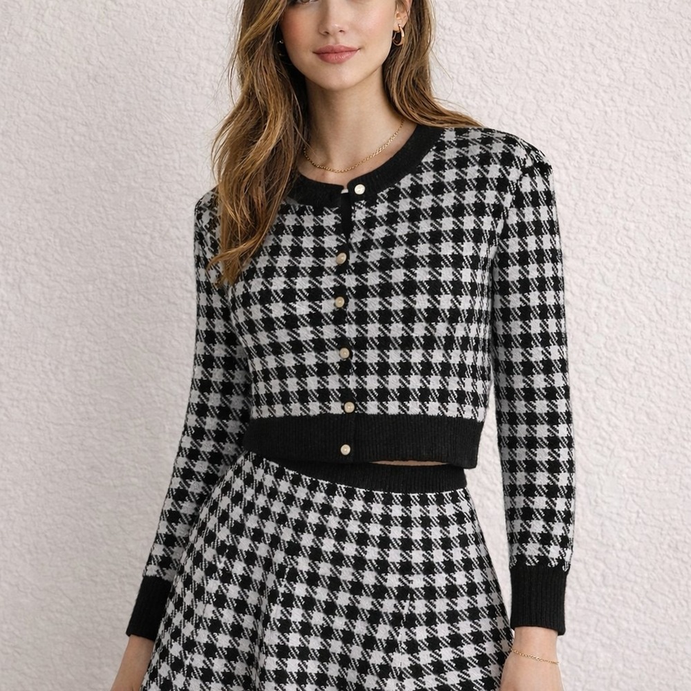 NWT ASTR The Label XL Houndstooth Sweater Skirt Set Academia Preppy Defect